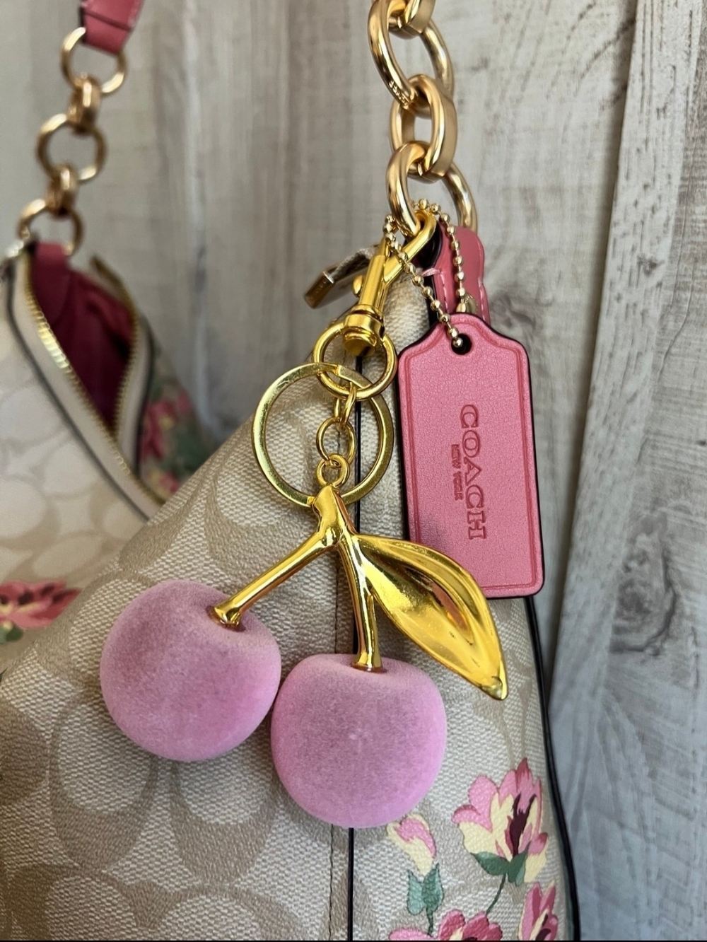 Coach Floral Print Hobo Bag in Pink and Beige - Picture 3 of 11